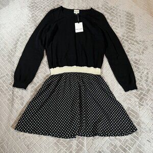 Reiss Womens 8 Sweater Dress Black Wool Long Sleeve Pockets Geometric Print New